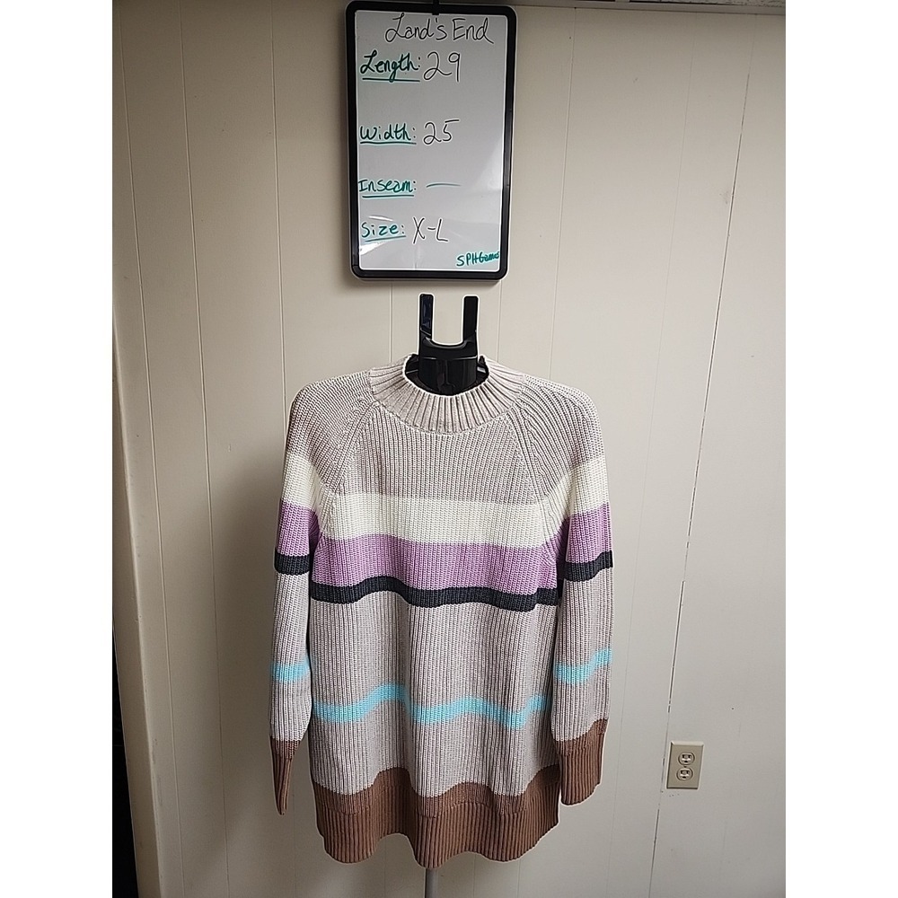 Lands' End Womens Sweater Shirt Sz XL Long Sleeve Pullover Comfort Striped